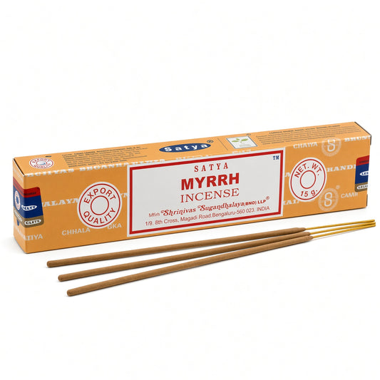 Satya Myrrh Incense Sticks – 15g Hand-Rolled Masala Incense